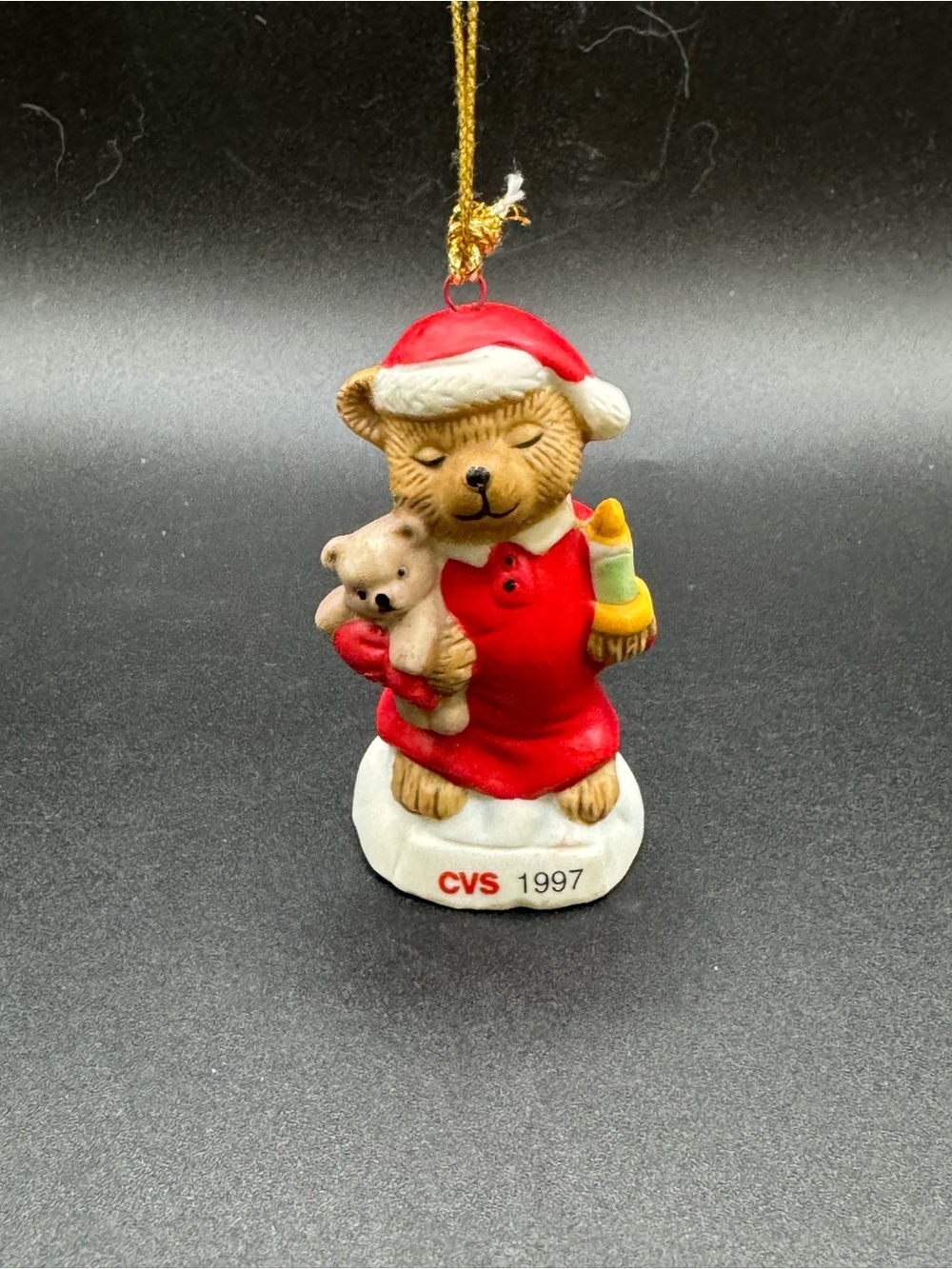 VTG 90s Teddy Bear Ceramic Christmas Ornament 1997 CVS Traditions Ornament 3"